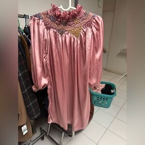 Pink Satin Smocked Dress